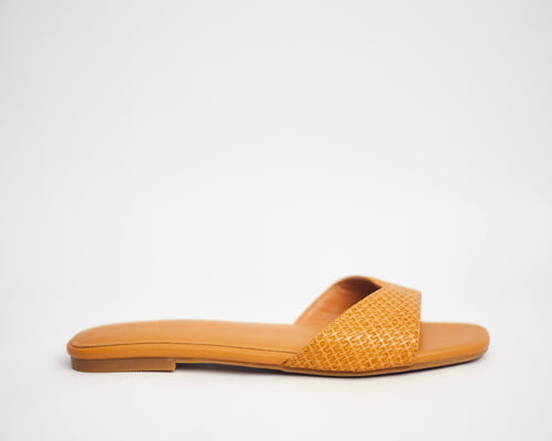 MALIKA- Tan coloured comfortable woven-effect slipppers for ladies.Very durable, made with high quality sole. Perfect for brunch, lunch, errands etc. shipping worldwide from Ghana to UK, USA, Africa etc.