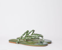 Load image into Gallery viewer, POKUA - olive green classy dynamic slippers. Ideal for brunch, picnics, dinner and wedding receptions.