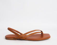 Load image into Gallery viewer, Woven-effect diagonal sandals for ladies. prerfect for brunch, lunch, dinners, etc Designed with a square toe and elastic slingback strap. 